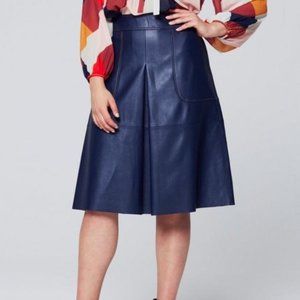 Traffic People Navy Faux Leather A-Line Midi Skirt